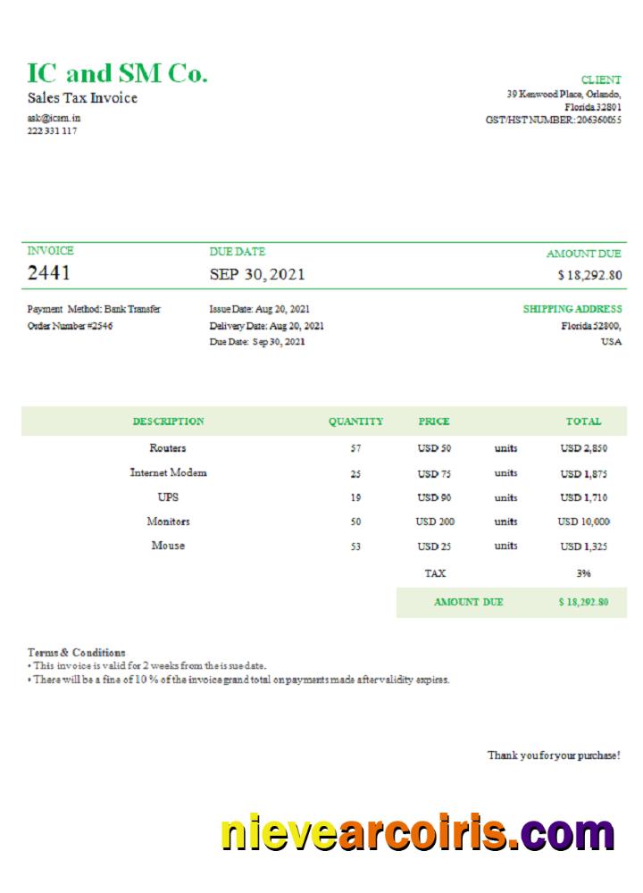 USA IC and SM Co. invoice
